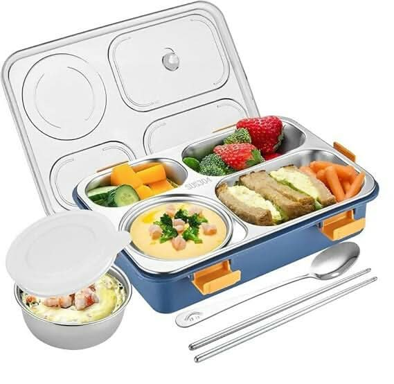 4-Compartment Stainless Steel Lunch Box Reusable,Microwave & Freezer Safe for Kids & Adults Online now