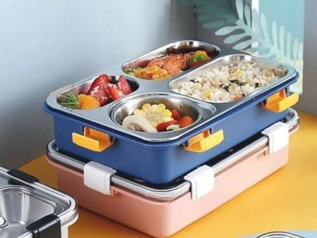 4-Compartment Stainless Steel Lunch Box Reusable,Microwave & Freezer Safe for Kids & Adults Online now