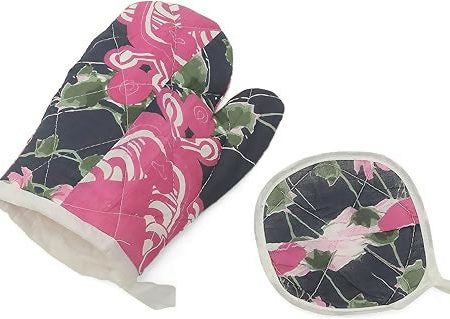 100% Cotton Microwave Oven Hand Gloves & Pot Holder Set (Multicolor, 2 Pack) Cheap